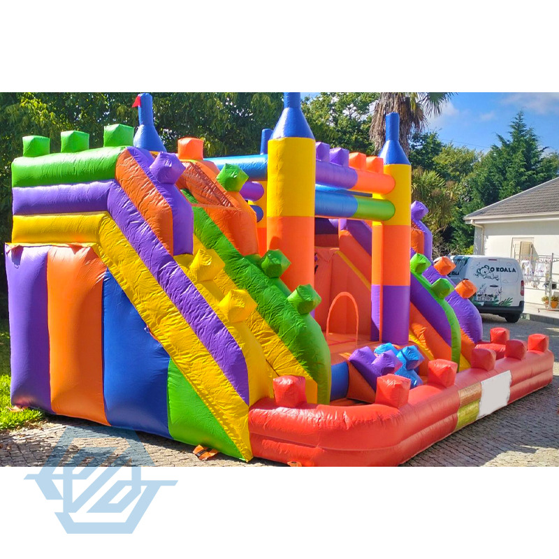 Outdoor Kids Inflatable Block Bouncy Castle Double Slides Combo