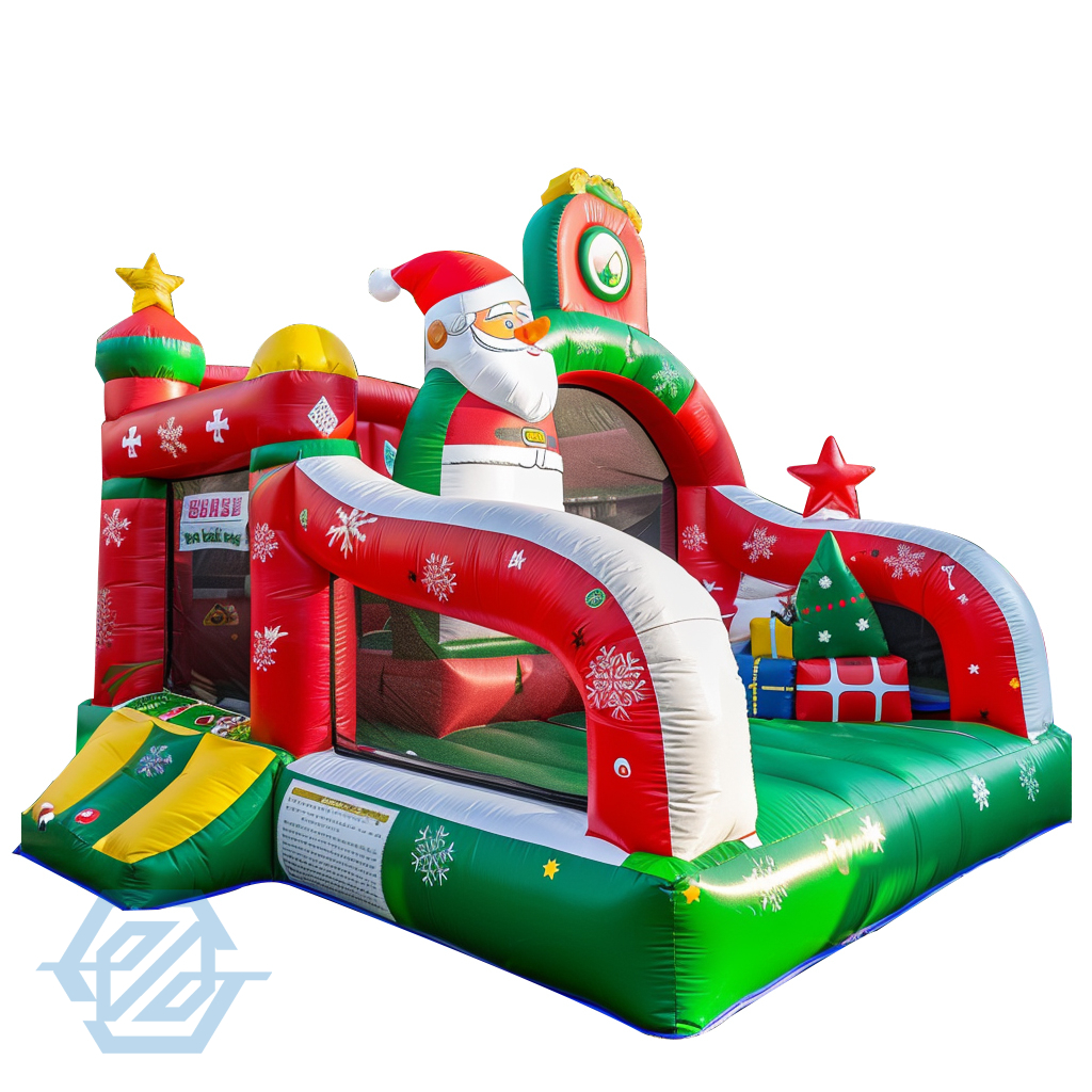 Inflatable Christmas Bouncer House Slide Santa Theme Park