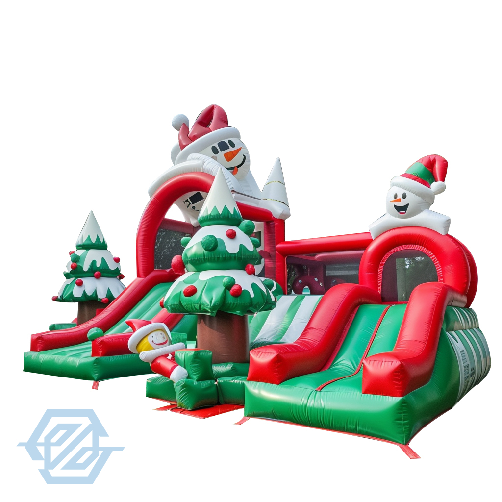 Inflatable Christmas Bouncer House Slide Santa Theme Park