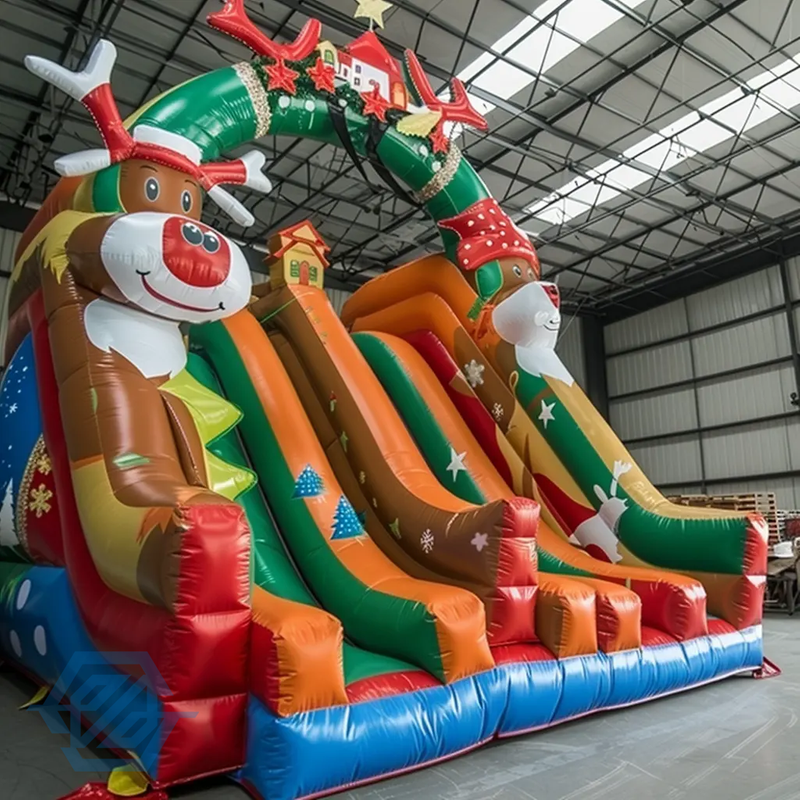 Inflatable Christmas Bouncer House Slide Santa Theme Park