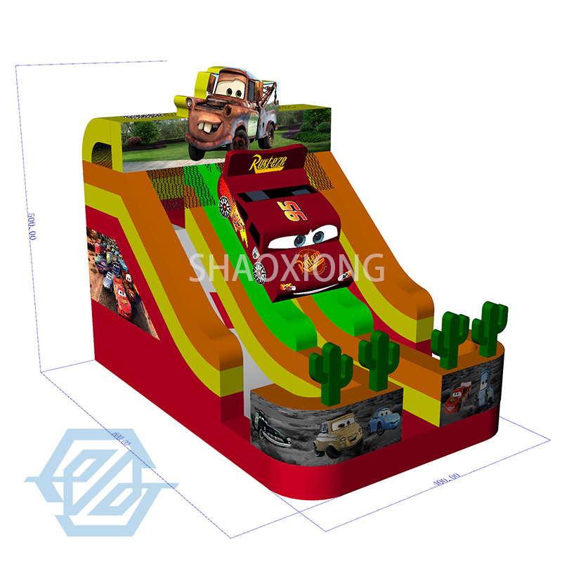 Outdoor Car Theme Inflatable Double Dry Slides