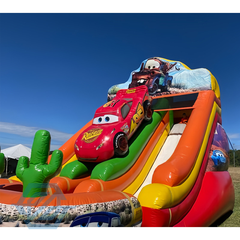 Outdoor Car Theme Inflatable Double Dry Slides