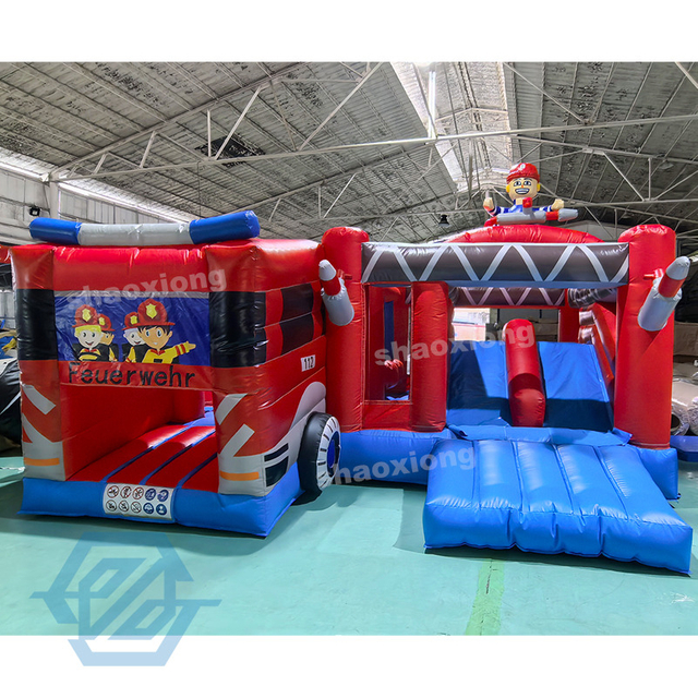 Inflatable Fire Fighting Truck Theme Bounce House with Slide for Sale