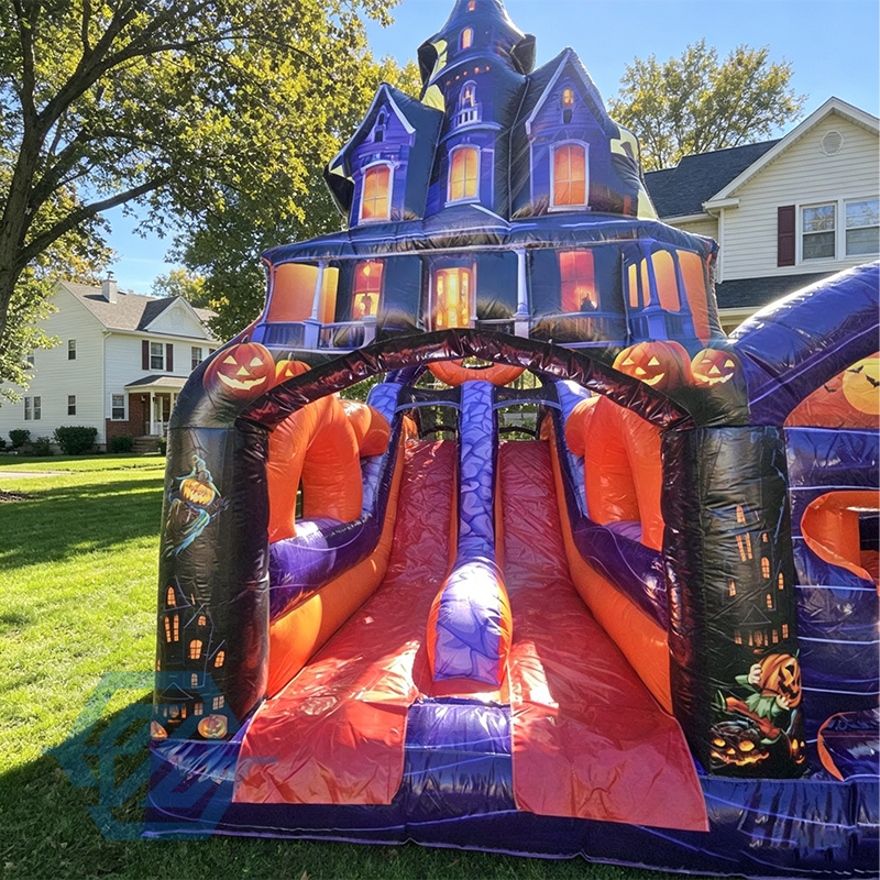 Inflatable Pumpkin Farm Halloween Obstacle Course with Blower 