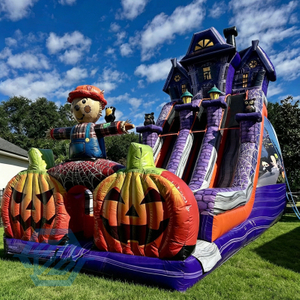 Inflatable Pumpkin Farm Halloween Double Slides Whit Blower