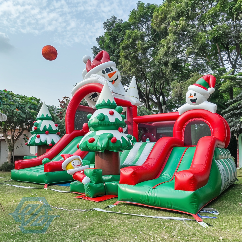 Inflatable Christmas Bouncer House Slide Santa Theme Park