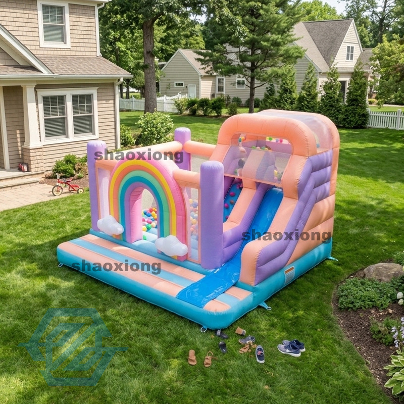 Inflatable Rainbow Bounce House with Slide Combo with Blower