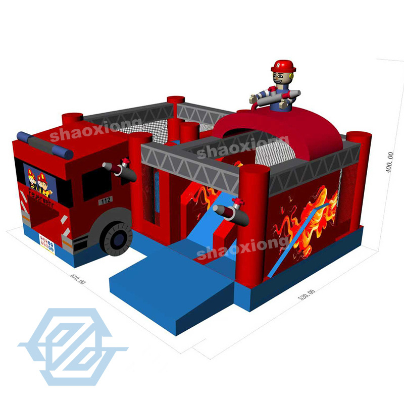Inflatable Fire Fighting Truck Theme Bounce House with Slide for Sale