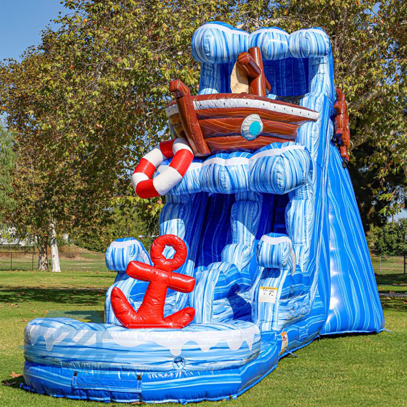  Inflatable Pirate Ship Theme Large Water Slides Detachable Pool