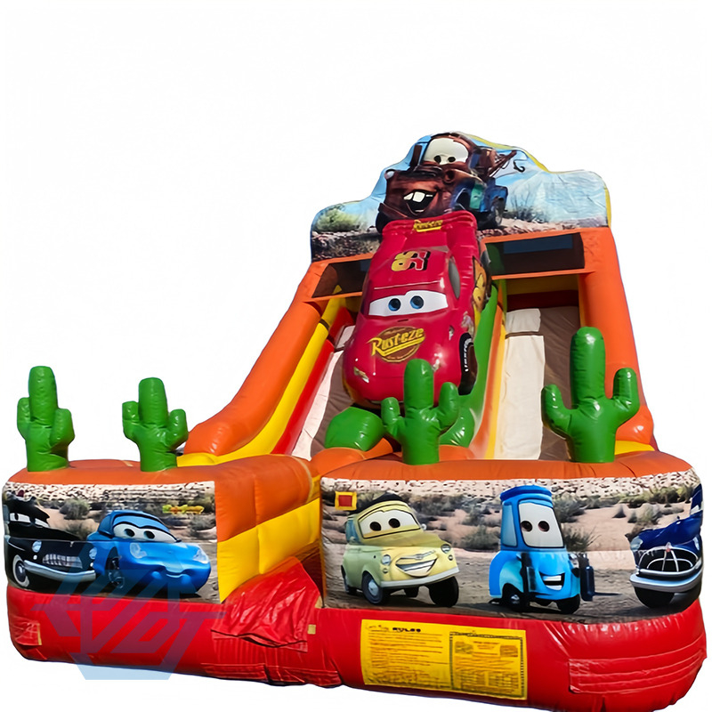 Outdoor Car Theme Inflatable Double Dry Slides