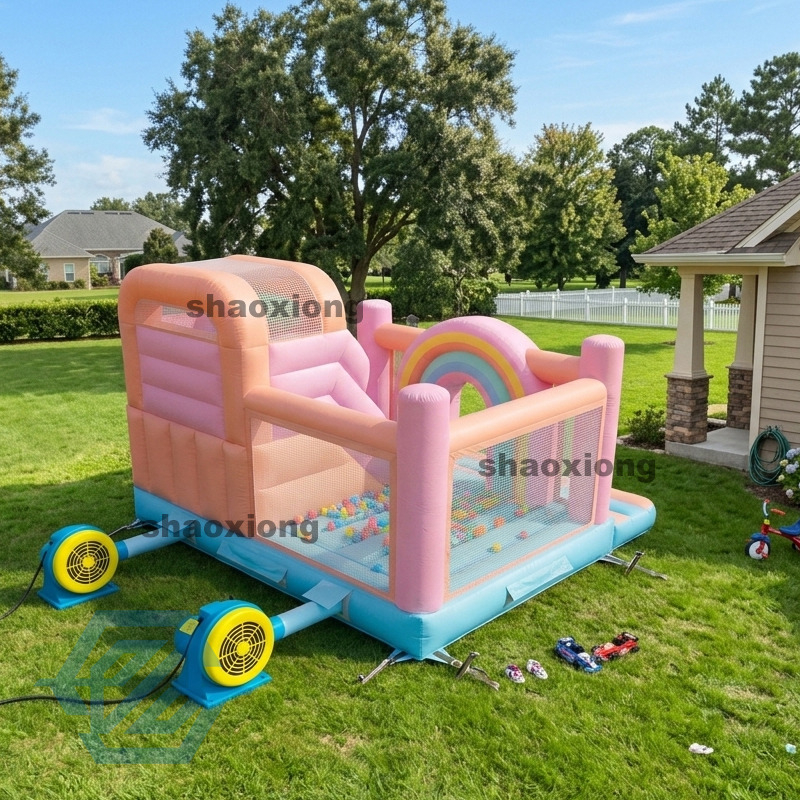 Inflatable Rainbow Bounce House with Slide Combo with Blower