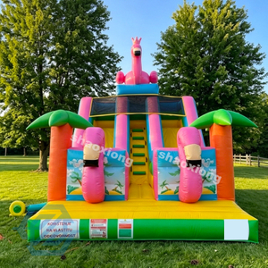 Outdoor Animal Theme Flamingo Inflatable Double Lane Slide for Sale