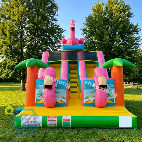 Outdoor Animal Theme Flamingo Inflatable Double Lane Slide for Sale