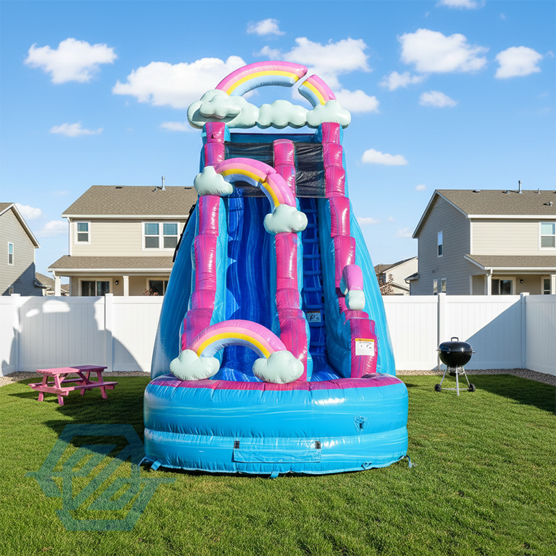  Inflatable Rainbow Large Water Slides Detachable Pool with Blower