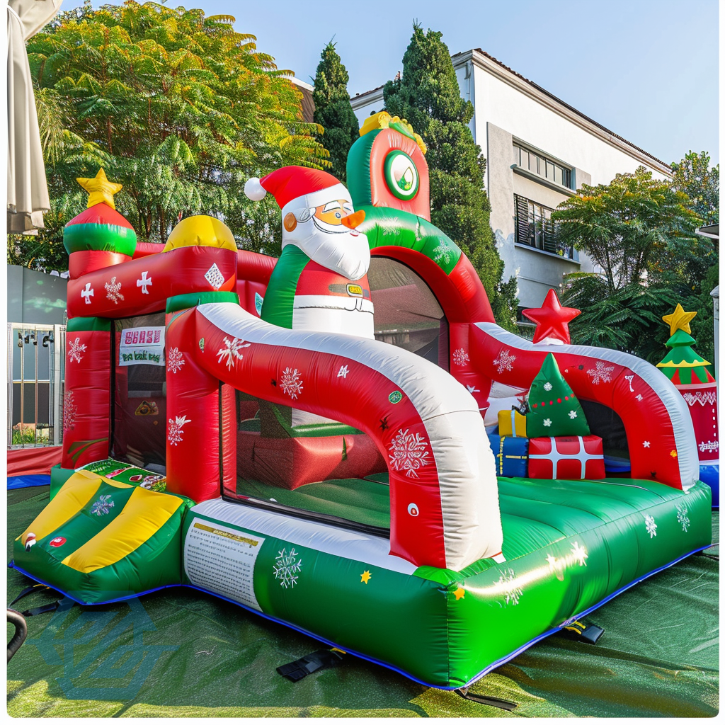 Inflatable Christmas Bouncer House Slide Santa Theme Park