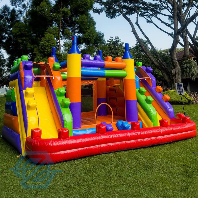 Outdoor Kids Inflatable Block Bouncy Castle Double Slides Combo