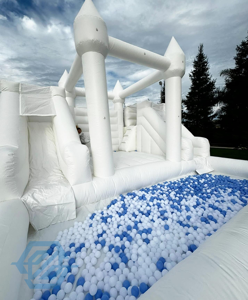 16.5x16.5ft Double Slides White Bounce House With Ball Pit