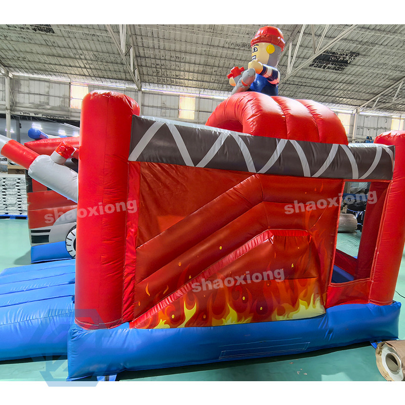 Inflatable Fire Fighting Truck Theme Bounce House with Slide for Sale