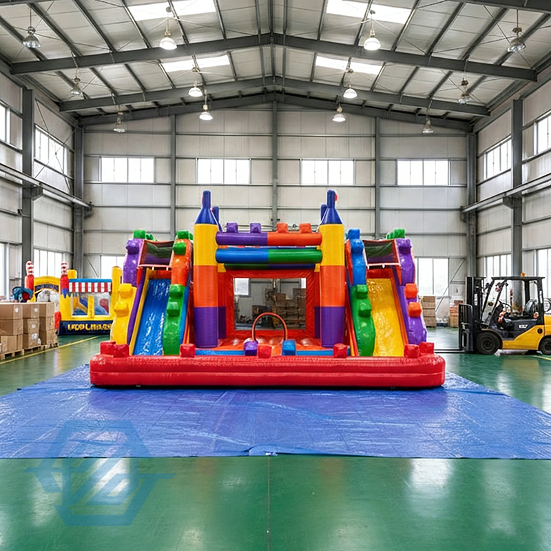 Outdoor Kids Inflatable Block Bounce House Double Slides Combo