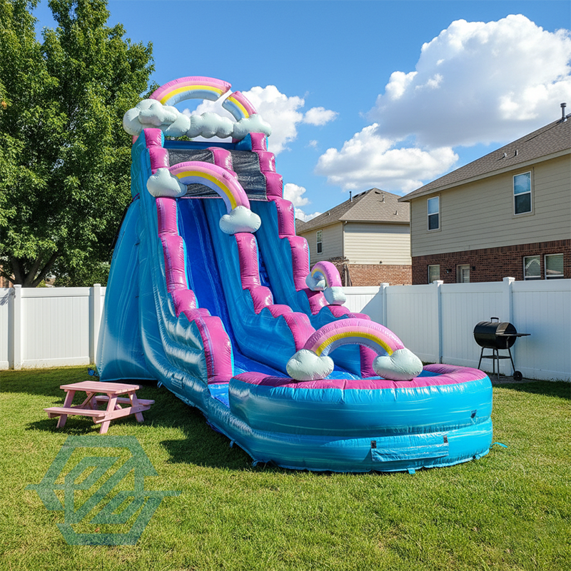  Inflatable Rainbow Large Water Slides Detachable Pool with Blower
