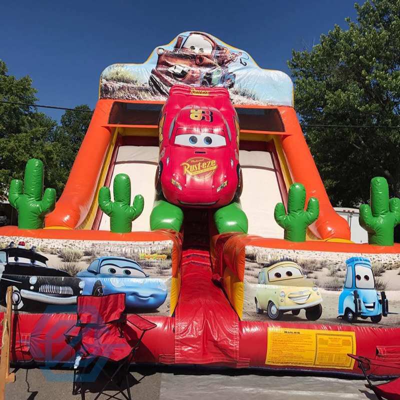 Outdoor Car Theme Inflatable Double Dry Slides
