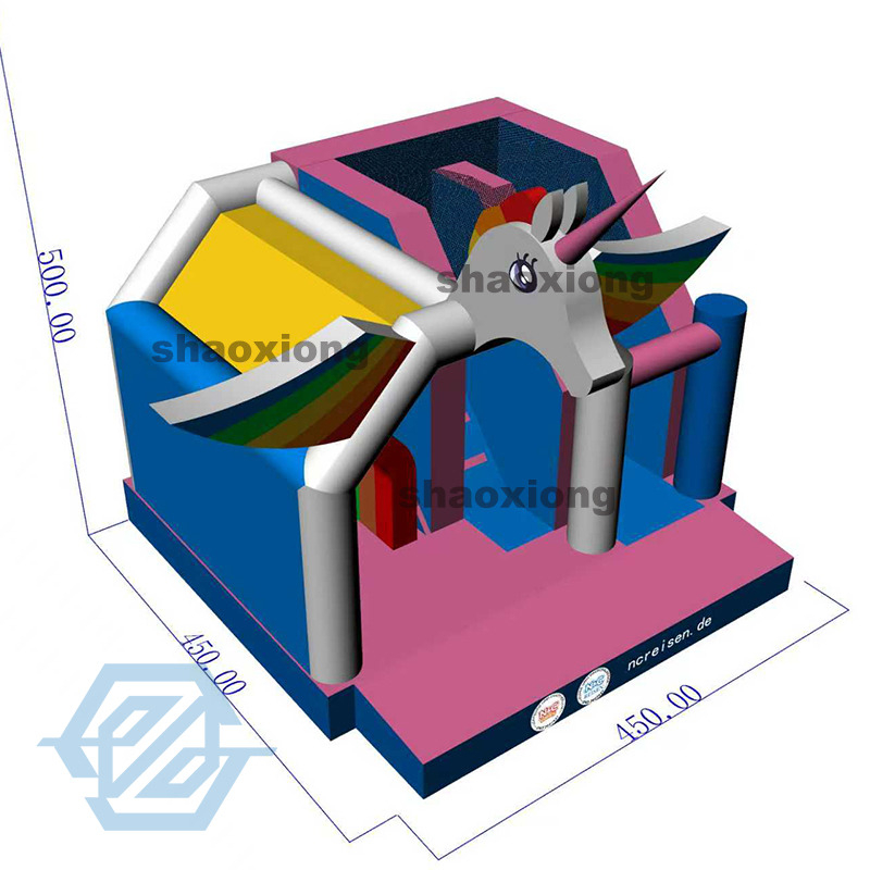 Inflatable Rainbow Horse Theme Bounce House with Slide