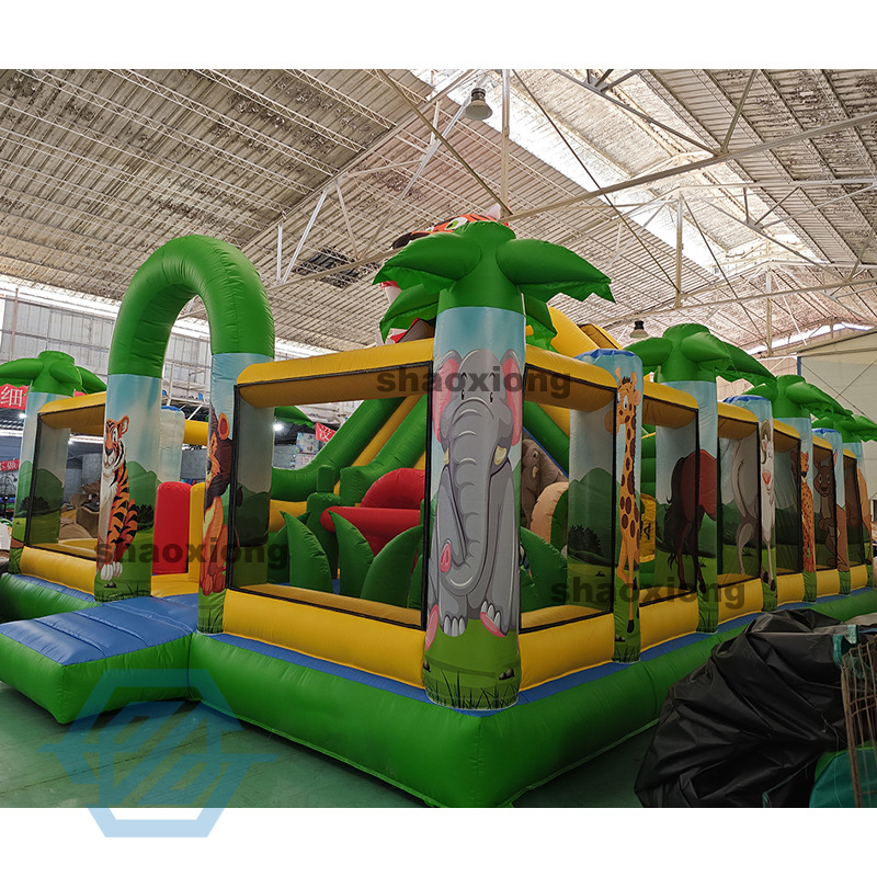 Large Inflatable Safari Animal Theme Bounce House with Slide