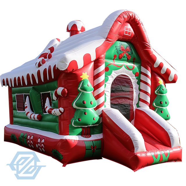 Inflatable Christmas Bouncer House Slide Santa Theme Park