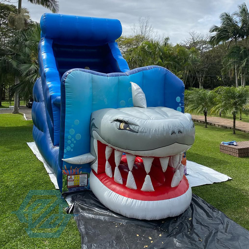 Outdoor Kids Inflatable Shark Ocean Theme Castle Slides 