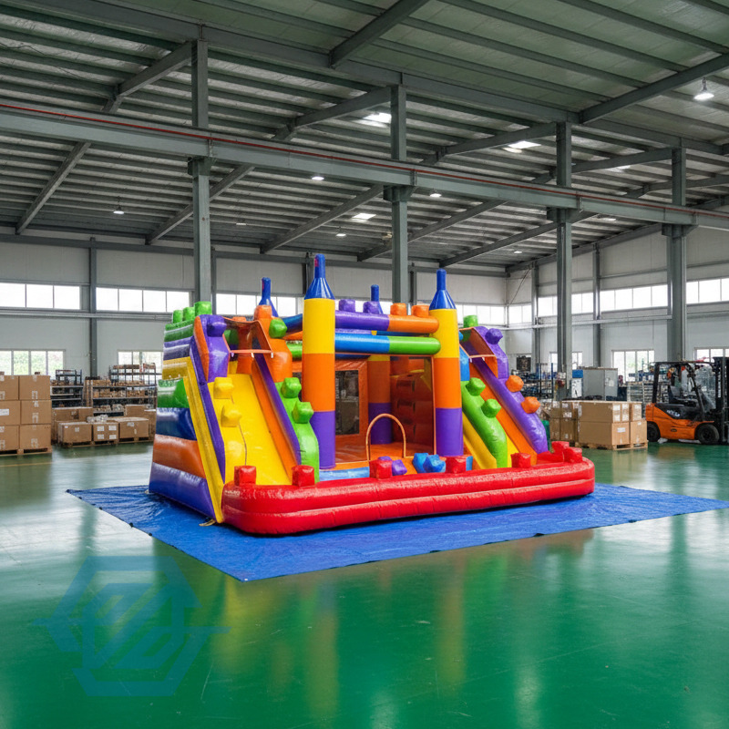 Outdoor Kids Inflatable Block Bounce House Double Slides Combo