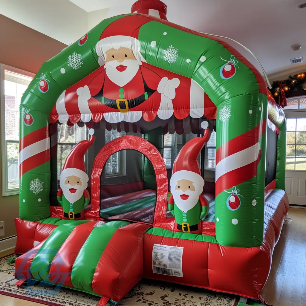 Inflatable Christmas Bouncer House Slide Santa Theme Park