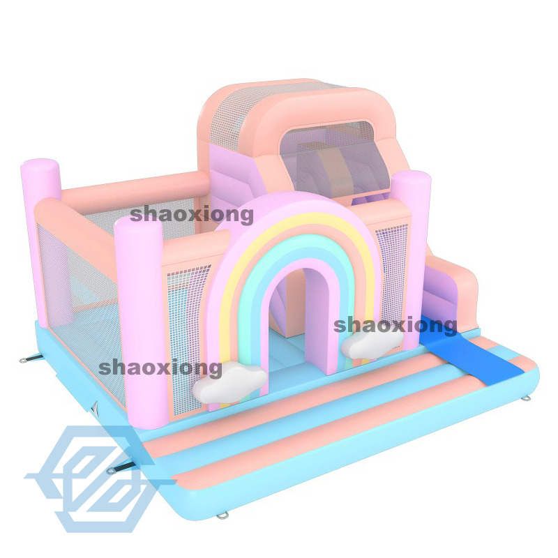 Inflatable Rainbow Bounce House with Slide Combo with Blower