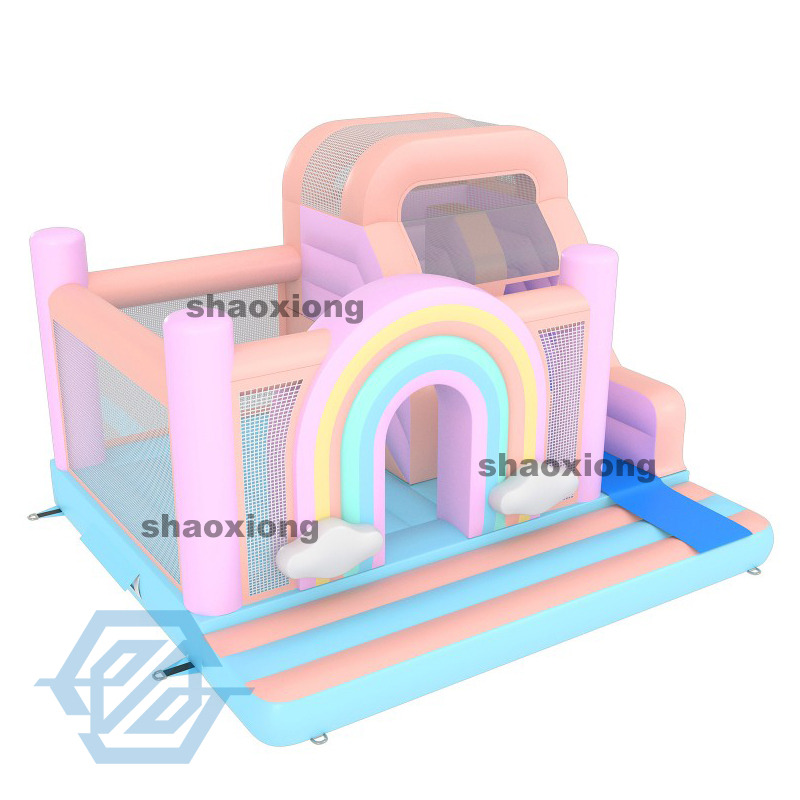 Inflatable Rainbow Bounce House with Slide Combo with Blower