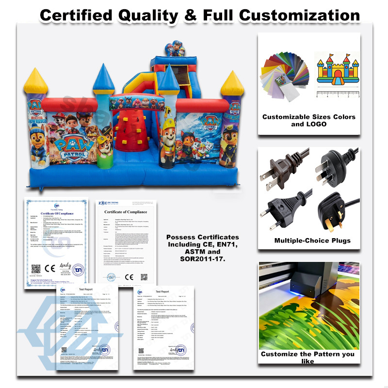 Commercial Inflatable Patrol Bounce House Slide Combo With Blower