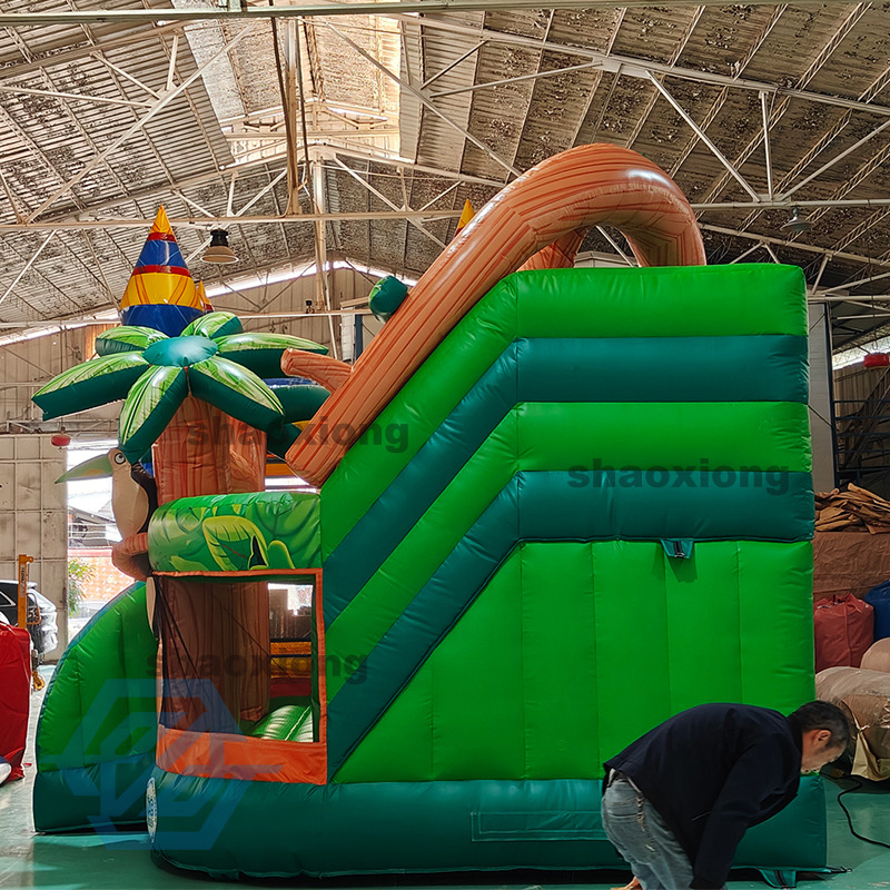 Inflatable Tropical Rainforest Theme Bounce House with Slide