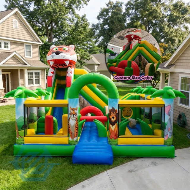 Large Inflatable Safari Animal Theme Bounce House with Slide