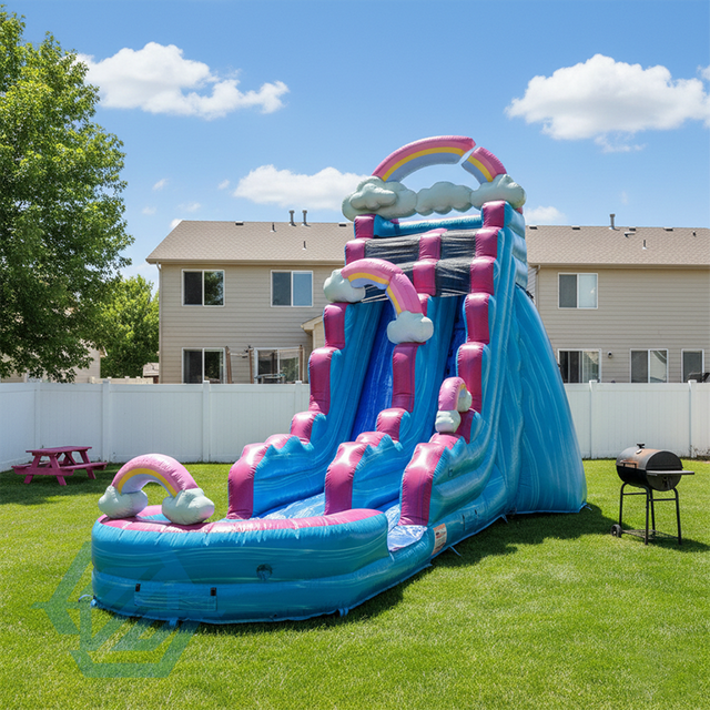  Inflatable Rainbow Large Water Slides Detachable Pool with Blower