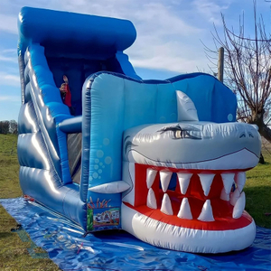 Outdoor Kids Inflatable Shark Ocean Theme Castle Slides 