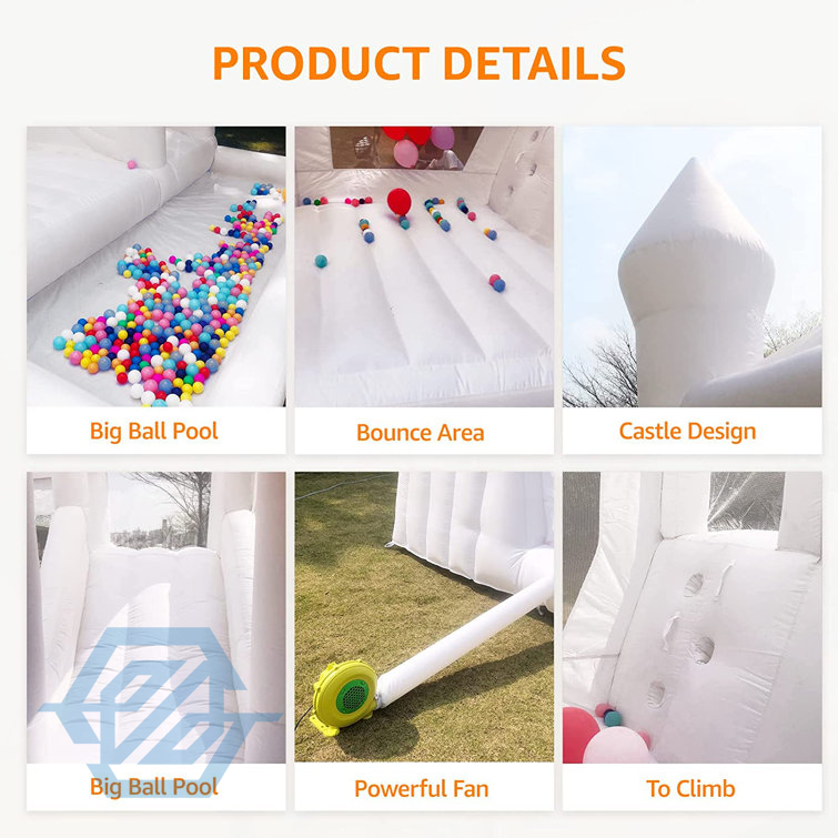 16.5x16.5ft Double Slides White Bounce House With Ball Pit