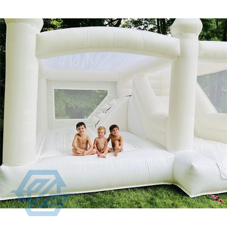 16.5x16.5ft Double Slides White Bounce House With Ball Pit