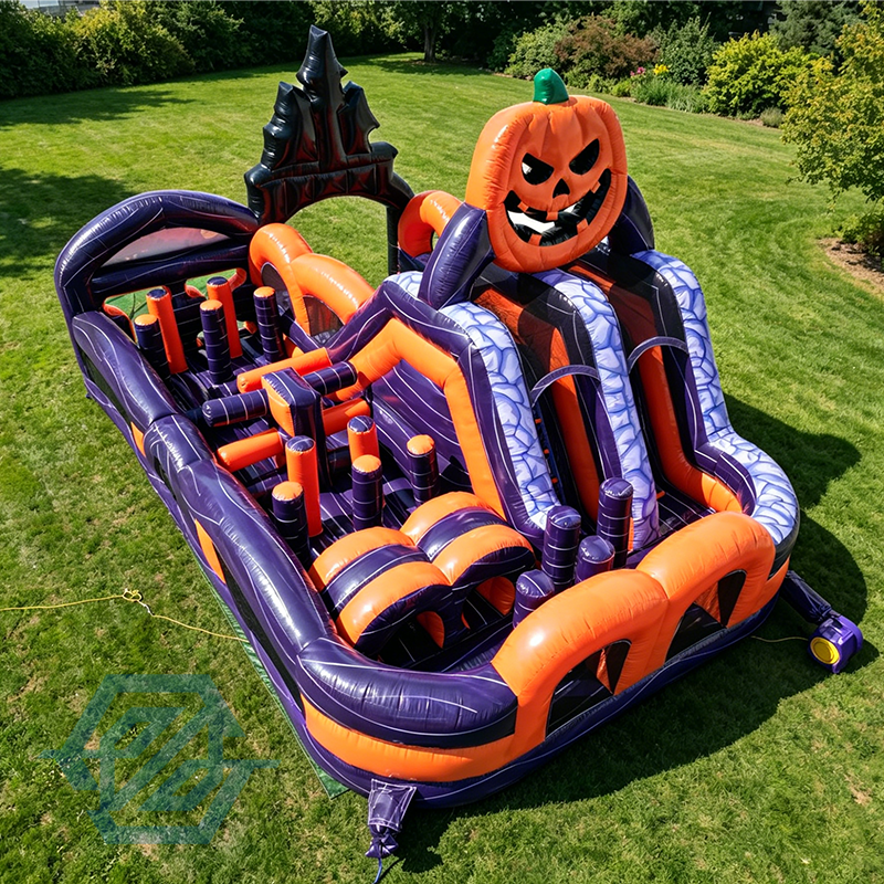 Inflatable Pumpkin Farm Halloween Obstacle Course with Blower 