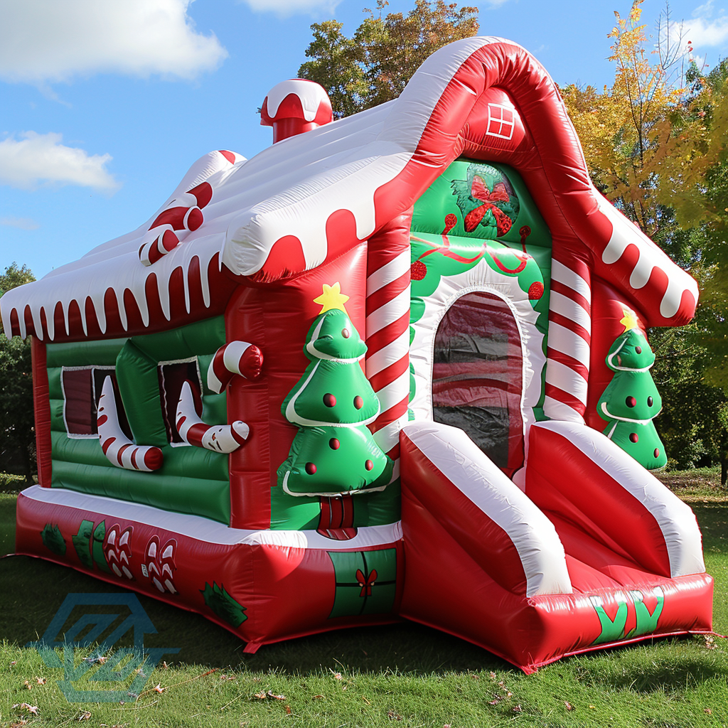 Inflatable Christmas Bouncer House Slide Santa Theme Park