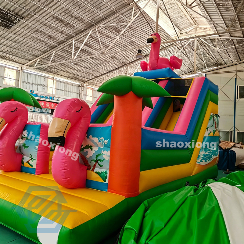 Outdoor Animal Theme Flamingo Inflatable Double Lane Slide for Sale