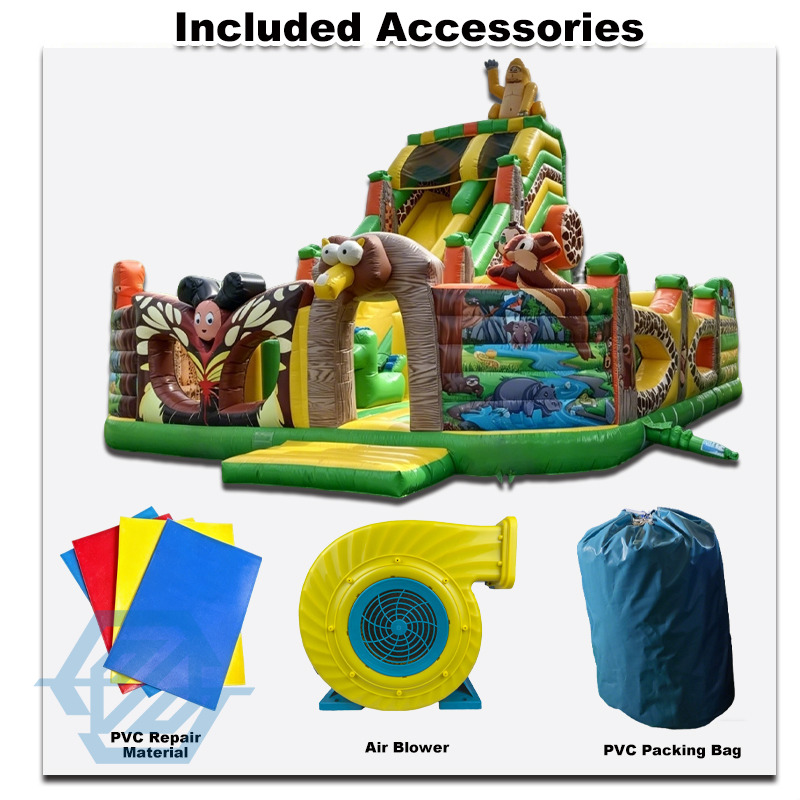 Giant Amusement Park Inflatable Bounce House Slide Safari Obstacle Climb