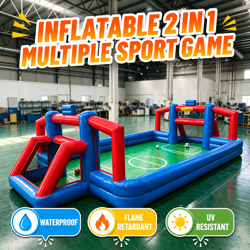 Inflatable 2In Sports Game with Soccer Pitch Field and Basketball Hoop