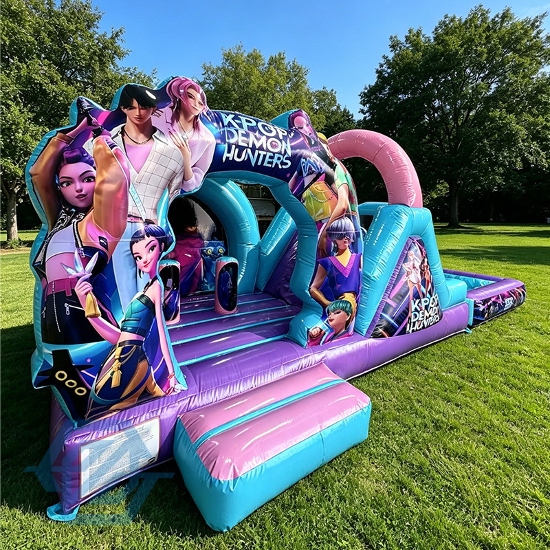 Inflatable K-PoP Demon Hunters Bounce House with Wet Dry Slide and Pool Combo