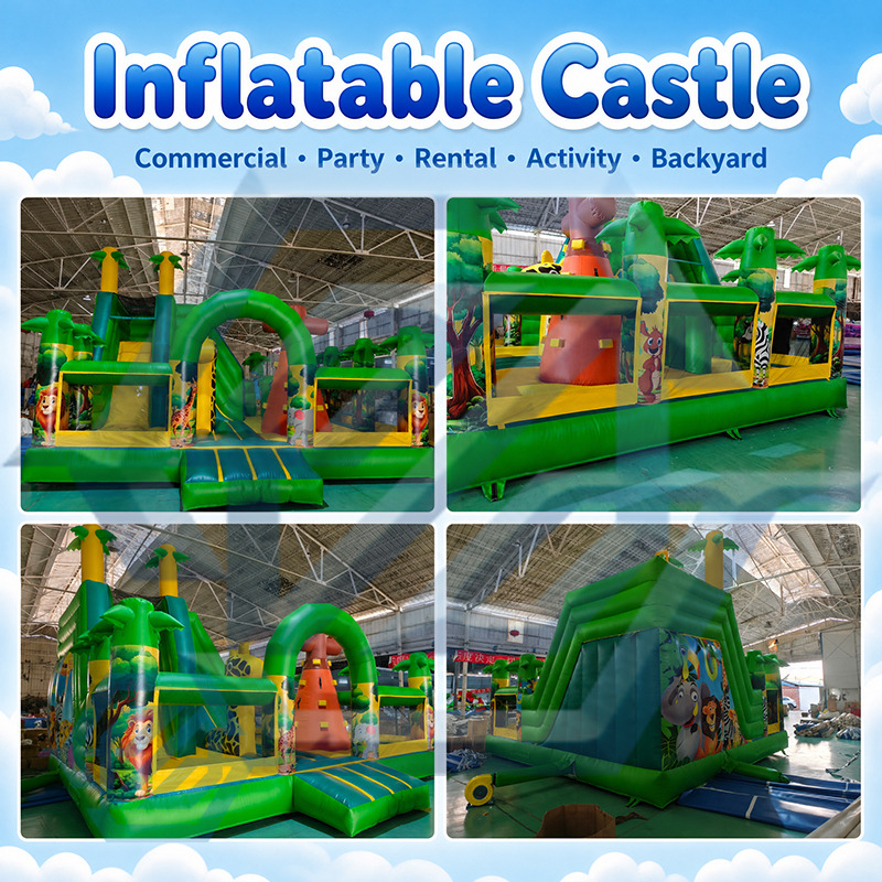 Commercial Jungle Theme Inflatable Bounce Slide Climb Combo with Blower
