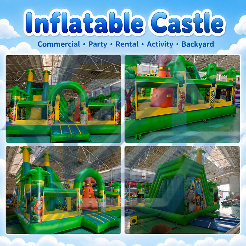 Commercial Jungle Theme Inflatable Bounce Slide Climb Combo with Blower
