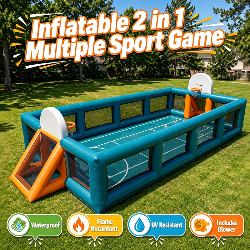Inflatable 2In Sports Game Inflatable Football Pitch with Basketball Court