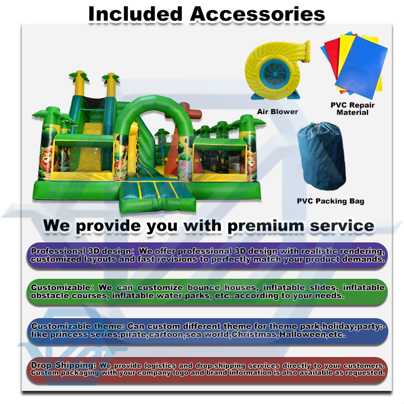 Commercial Jungle Theme Inflatable Bounce Slide Climb Combo with Blower